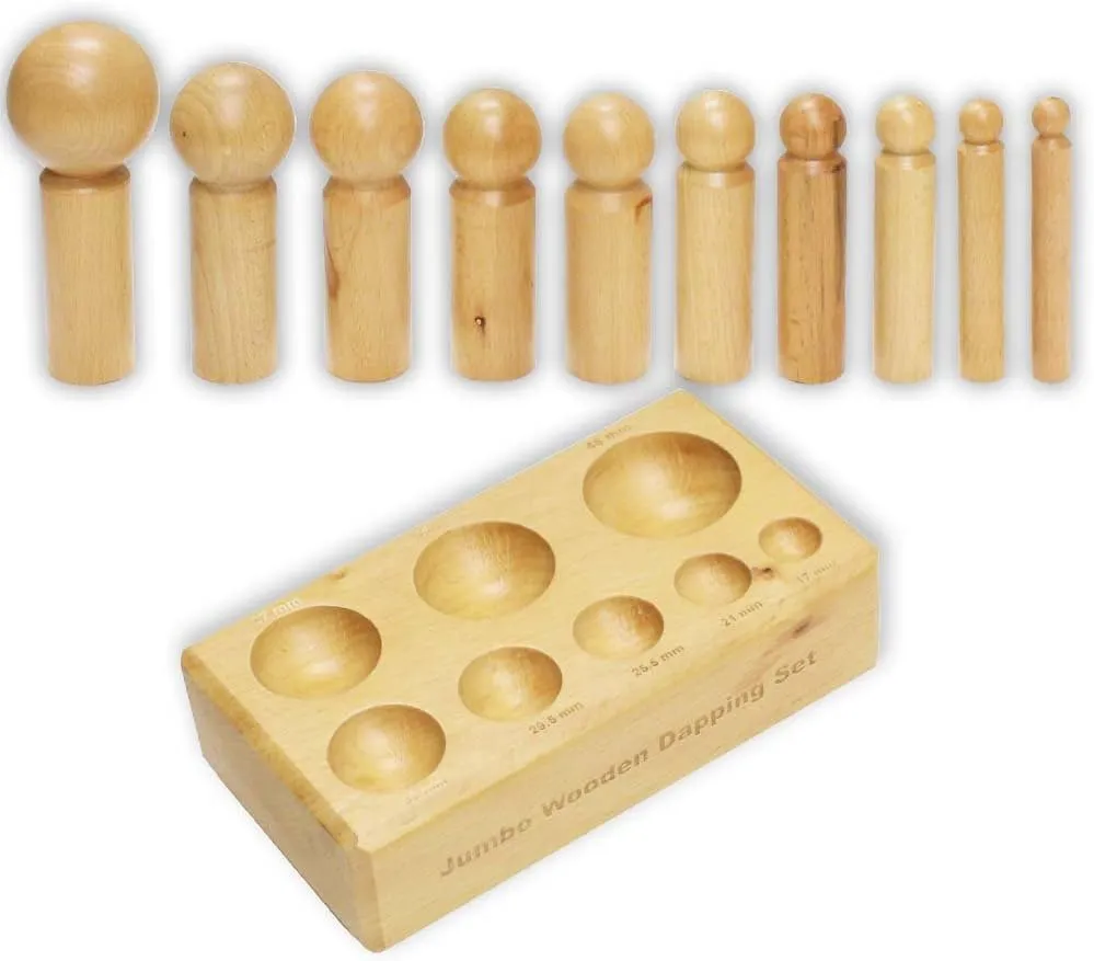 ToolUSA Wooden Dapping Set | 10 Precision Wooden Punches (17mm - 61mm) | Reversible Block | Perfect for Sheet Metal & Jewelry Crafting