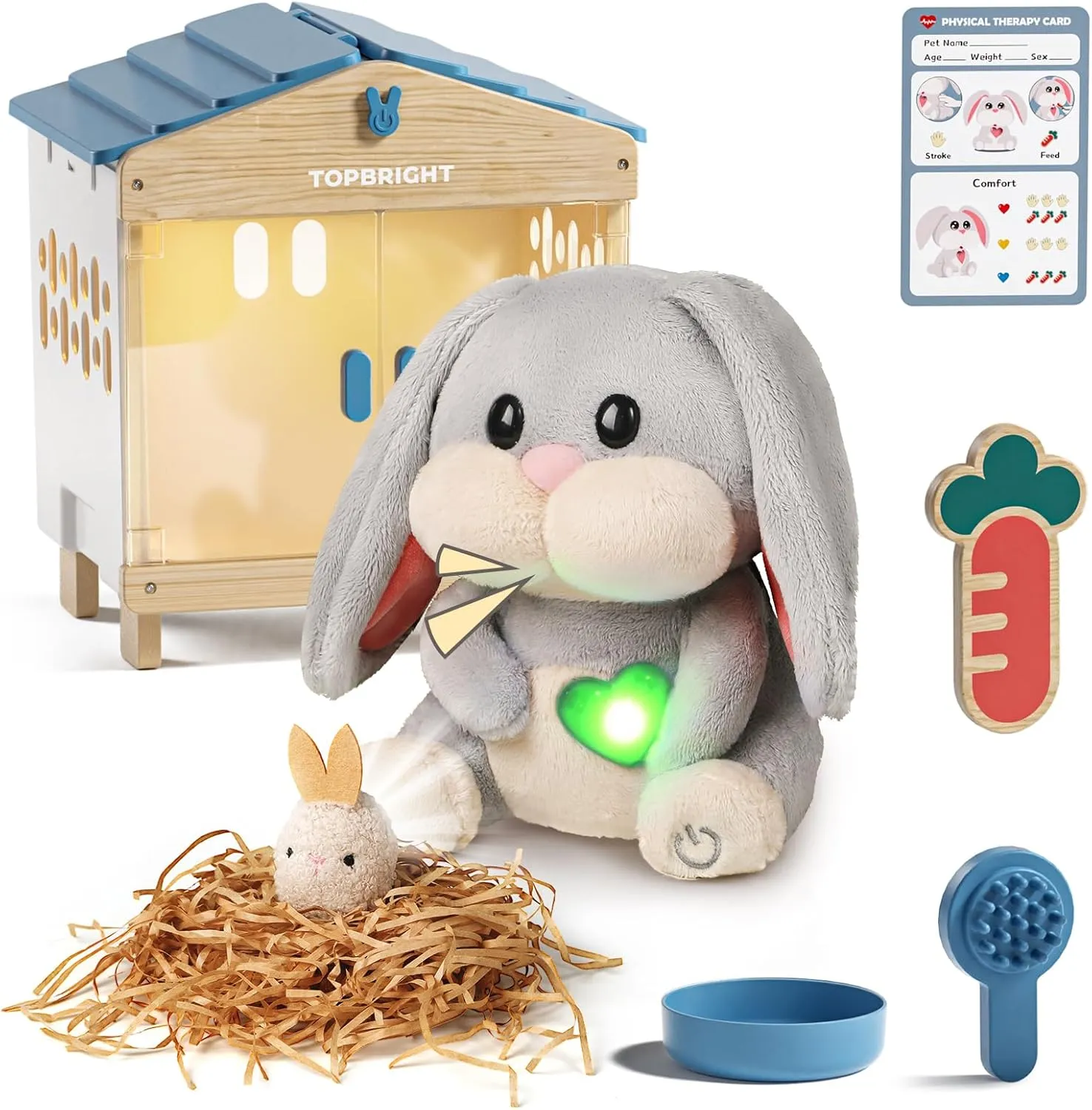 TOP BRIGHT Realistic Bunny Toys for Kids, Bunny Stuffed Animal with Sounds & Light, Interactive Robot Rabbit Toy, Pretend Play Toys for Girls, Easter Basket Stuffers Birthday Gift for Kids Ages 3 
