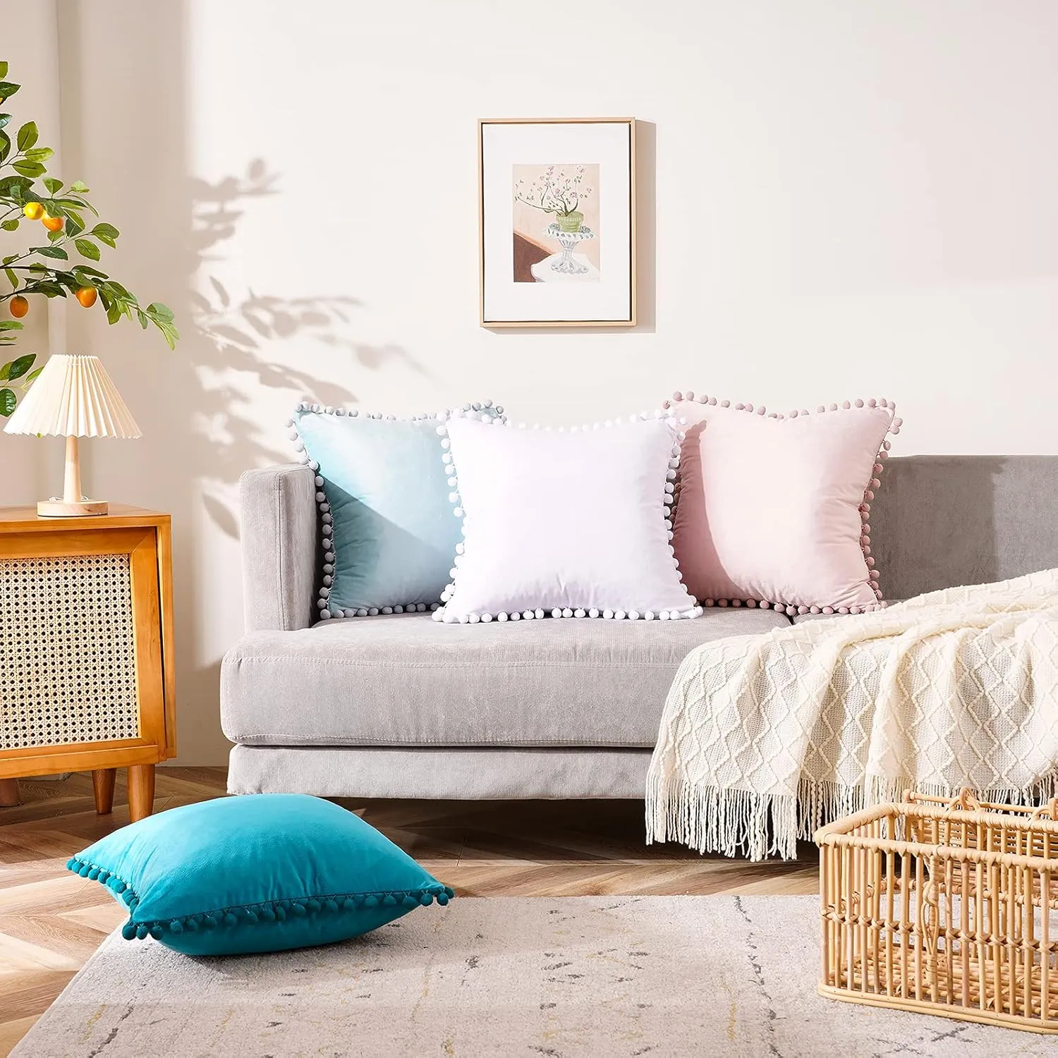 Top Finel Pack of 2 Decorative Throw Pillow Covers 20x20 Pure White Soft Velvet Couch Pillow Covers Square Cushion Covers with Tassels for Bedroom Living Room Car Modern Aesthetic Home Decor