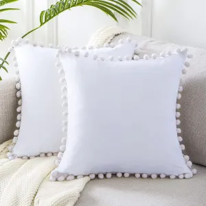 Top Finel Pack of 2 Decorative Throw Pillow Covers 20x20 Pure White Soft Velvet Couch Pillow Covers Square Cushion Covers with Tassels for Bedroom Living Room Car Modern Aesthetic Home Decor