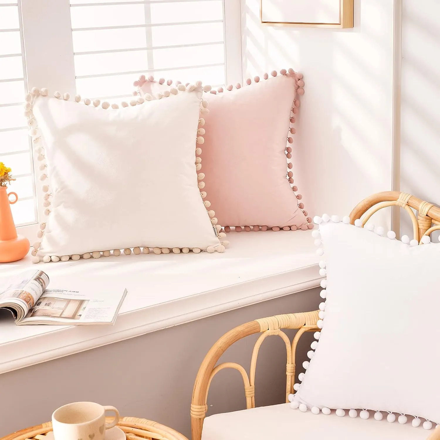 Top Finel Pack of 2 Decorative Throw Pillow Covers 20x20 Pure White Soft Velvet Couch Pillow Covers Square Cushion Covers with Tassels for Bedroom Living Room Car Modern Aesthetic Home Decor