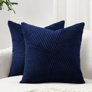 Topfinel Blue Throw Pillow Covers 20x20 Inch Soft Corduroy Decorative Pillow Covers Boho Stripe Textured Patchwork Fall House Decor Cushion Cases for Couch Sofa Bed,Blue