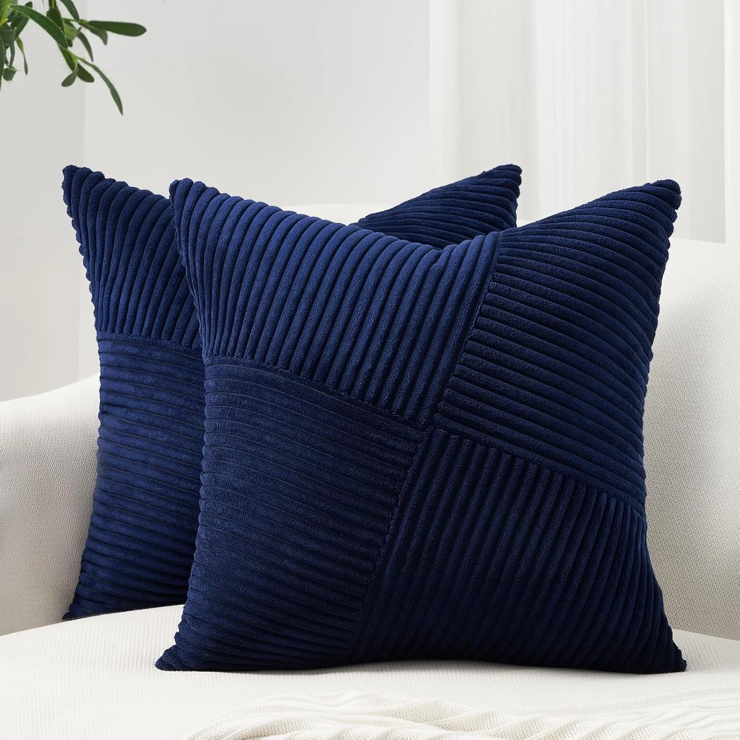 Topfinel Blue Throw Pillow Covers 20x20 Inch Soft Corduroy Decorative Pillow Covers Boho Stripe Textured Patchwork Fall House Decor Cushion Cases for Couch Sofa Bed,Blue