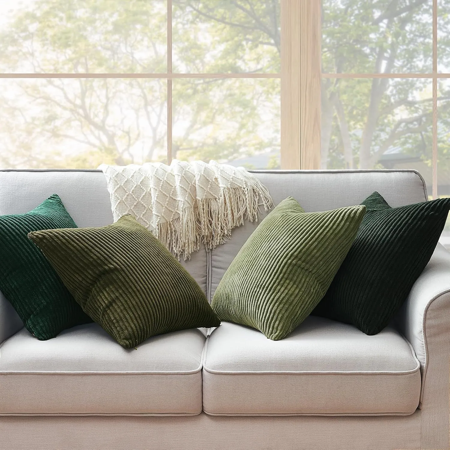 Topfinel Couch Throw Pillows Covers 18x18 Inch Set of 4,Olive Emerald Green Corduroy Decorative Cushion Case,Rustic Fun Living Room Decor fundas para cojines