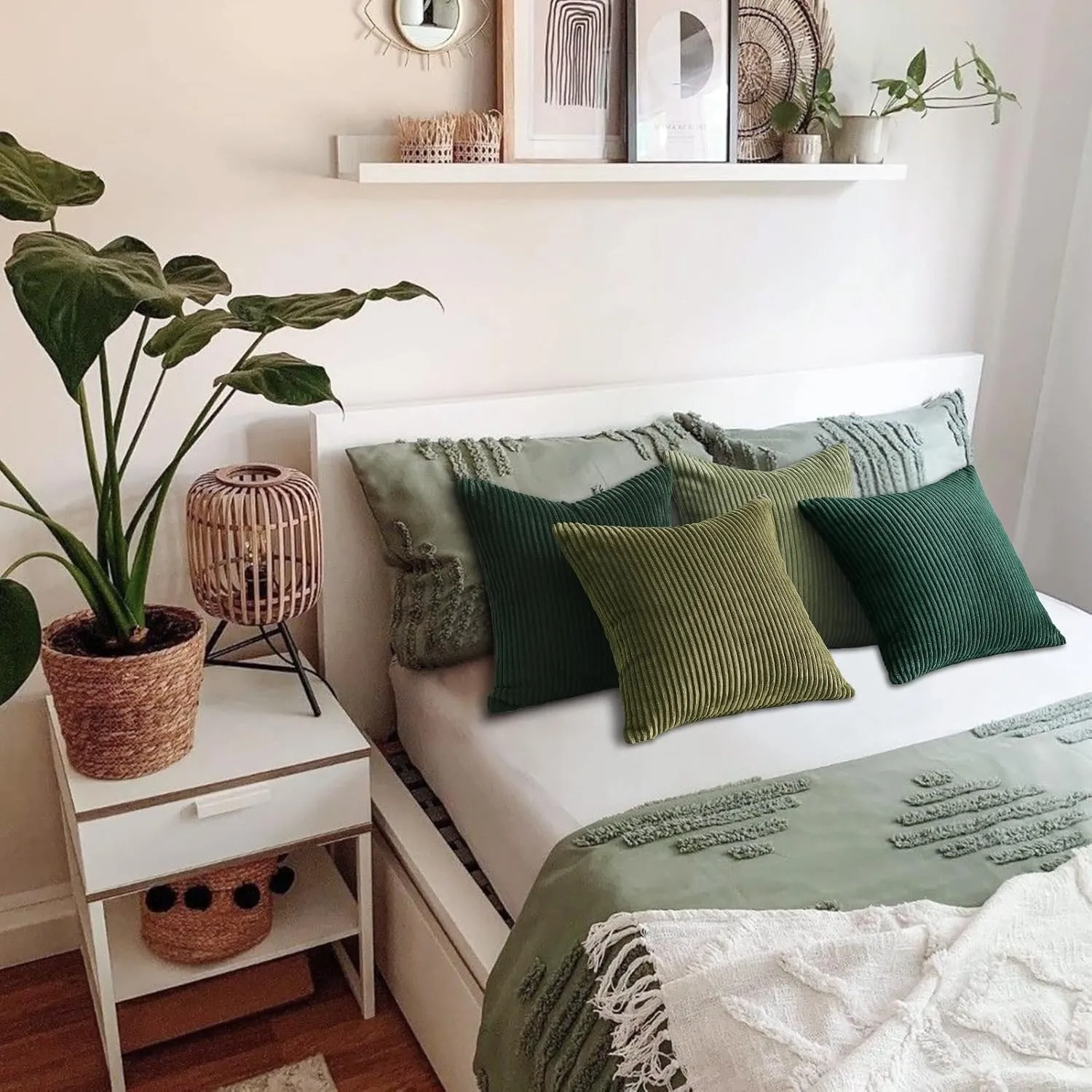 Topfinel Couch Throw Pillows Covers 18x18 Inch Set of 4,Olive Emerald Green Corduroy Decorative Cushion Case,Rustic Fun Living Room Decor fundas para cojines