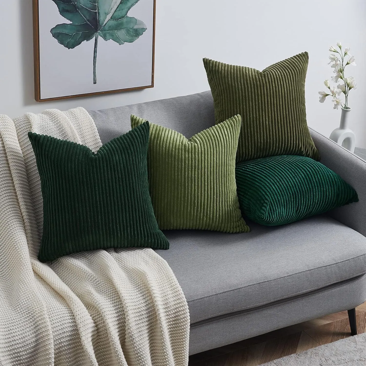 Topfinel Couch Throw Pillows Covers 18x18 Inch Set of 4,Olive Emerald Green Corduroy Decorative Cushion Case,Rustic Fun Living Room Decor fundas para cojines