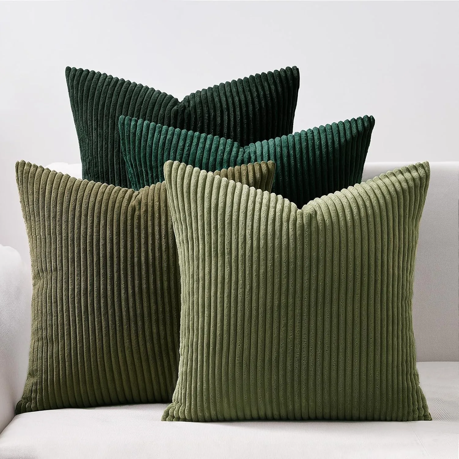 Topfinel Couch Throw Pillows Covers 18x18 Inch Set of 4,Olive Emerald Green Corduroy Decorative Cushion Case,Rustic Fun Living Room Decor fundas para cojines