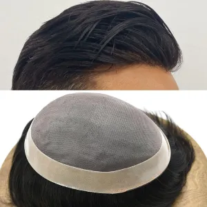 Toupee Hair Piece For Men Hair Replacement System Real Human Hair Fine Mono Toupee For Mens Hair Pieces Men Toupee Hairpiece For Men 7X9#1B Off Black 120% Density
