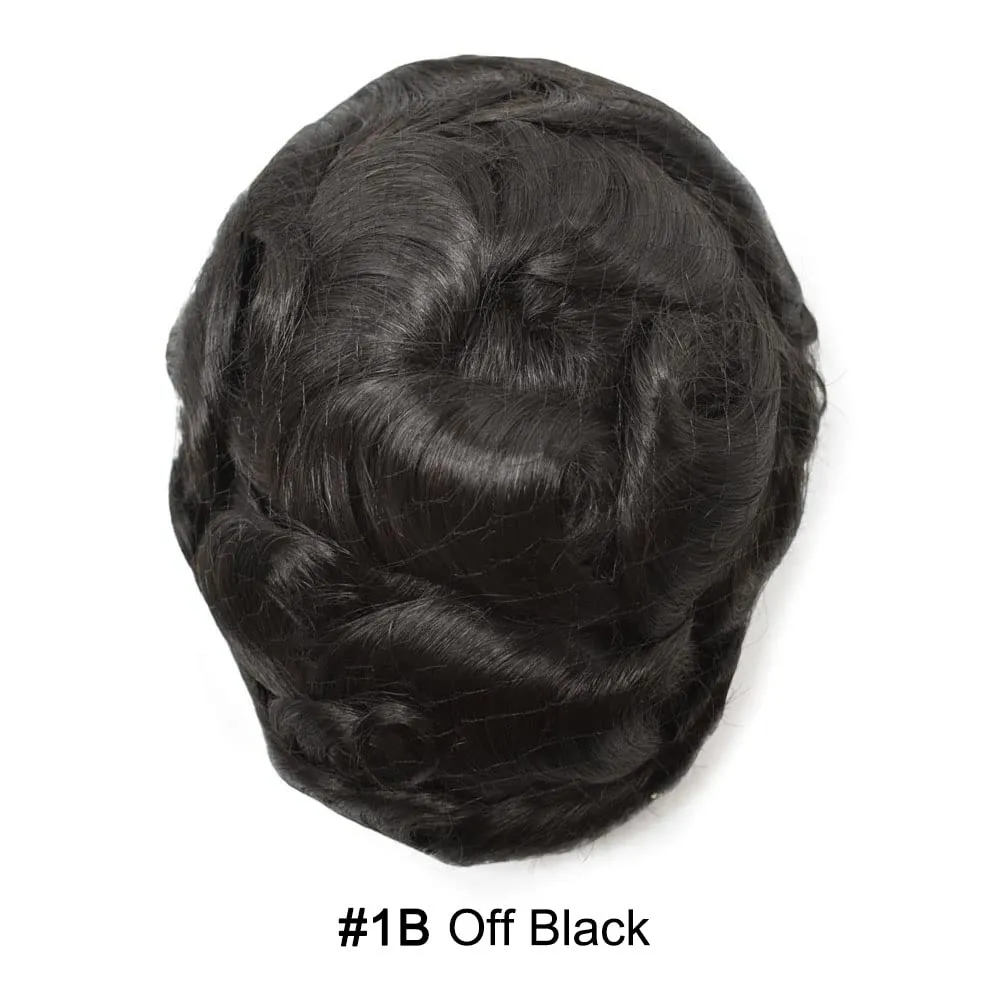 Toupee Hair Piece For Men Hair Replacement System Real Human Hair Fine Mono Toupee For Mens Hair Pieces Men Toupee Hairpiece For Men 7X9#1B Off Black 120% Density