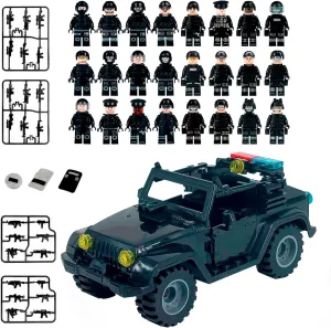 Toysvill SWAT Military Police Building Block Set for Kids | SUV   Soldiers Minifigures (24 PCS) with Weapons and Accessories Gift