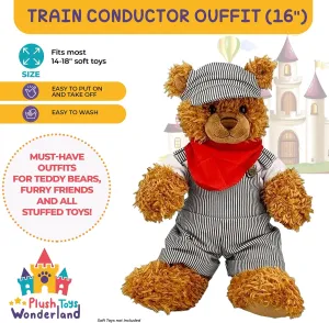 Train Conductor Outfit for Teddy Bears and Plush Toys - Fits Most 14"-18" Stuffed Animals, Adorable Train Conductor Uniform, Perfect Plushie Clothes and Dailywear Gift for Kids