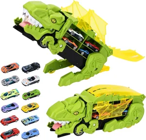 Transformable Dinosaur Truck Toy for Kids |12 Diecast Cars Metal Body with Pull Back Action | Birthday Gift for Boys & Girls Age 3-8