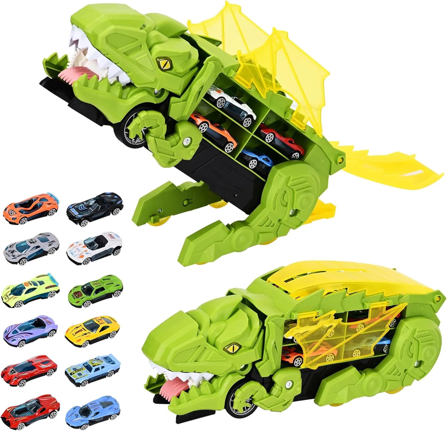 Transformable Dinosaur Truck Toy for Kids |12 Diecast Cars Metal Body with Pull Back Action | Birthday Gift for Boys & Girls Age 3-8