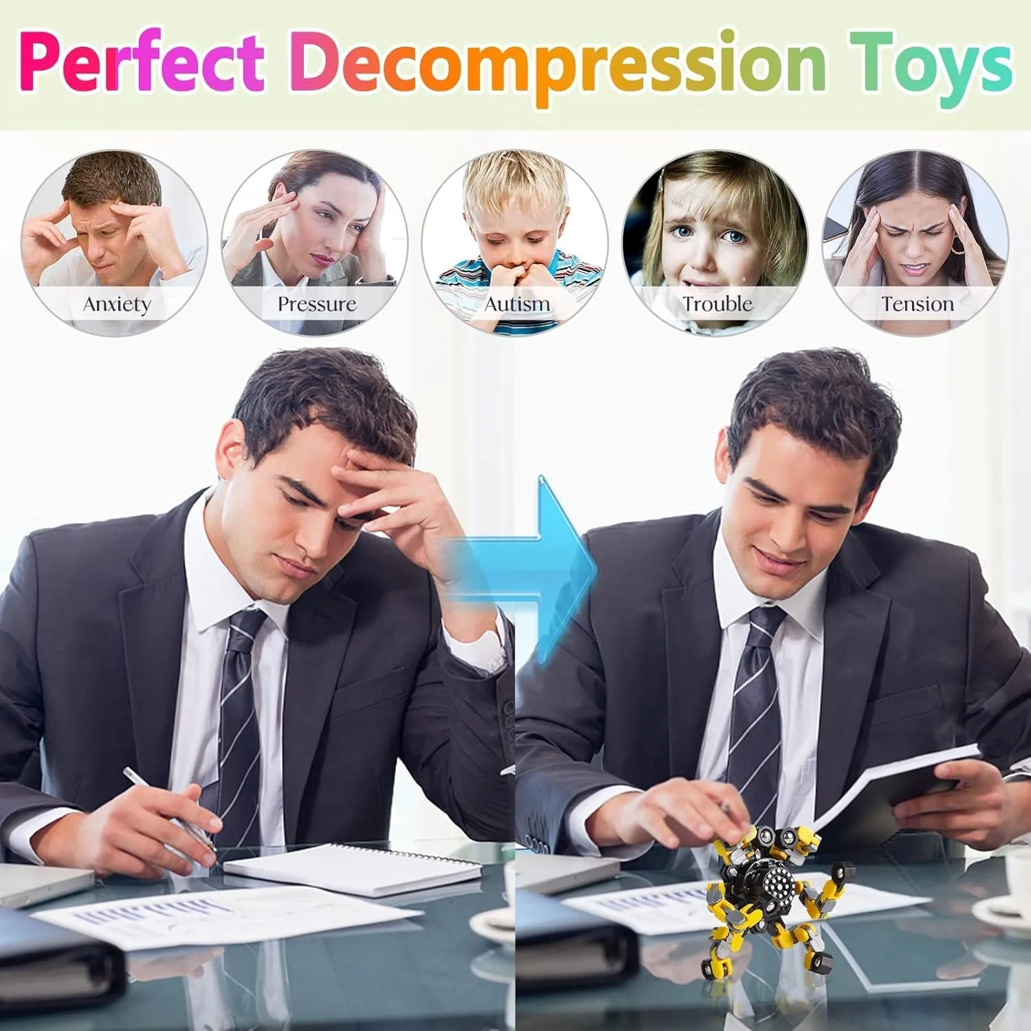 Transformable Fidget Spinners 32 Pcs for Kids and Adults Stress Relief Sensory Toys for Boys and Girls Fingertip Gyros for Classroom Party Favors for Kids Easter Basket Stuffers Gifts