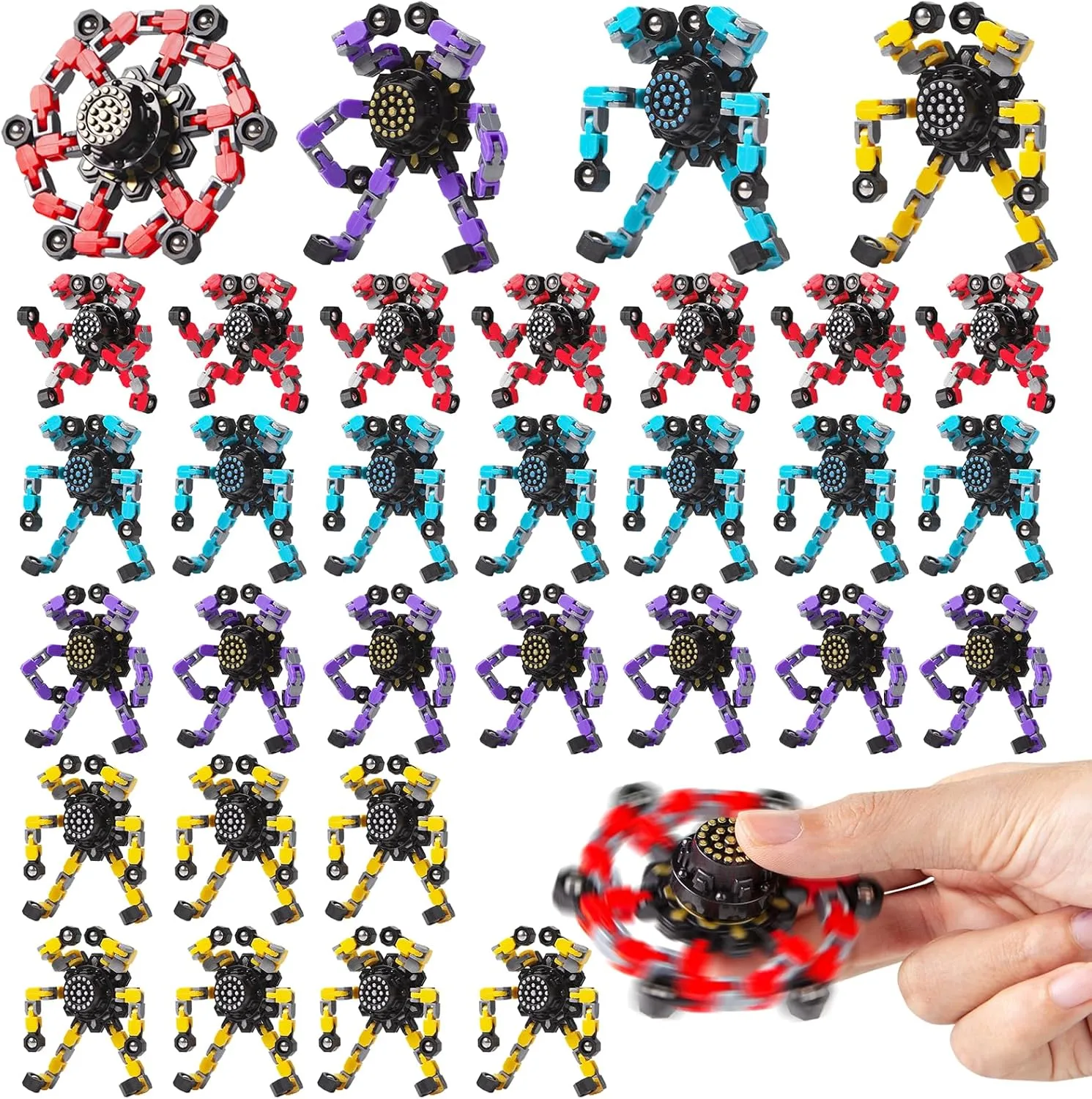 Transformable Fidget Spinners 32 Pcs for Kids and Adults Stress Relief Sensory Toys for Boys and Girls Fingertip Gyros for Classroom Party Favors for Kids Easter Basket Stuffers Gifts