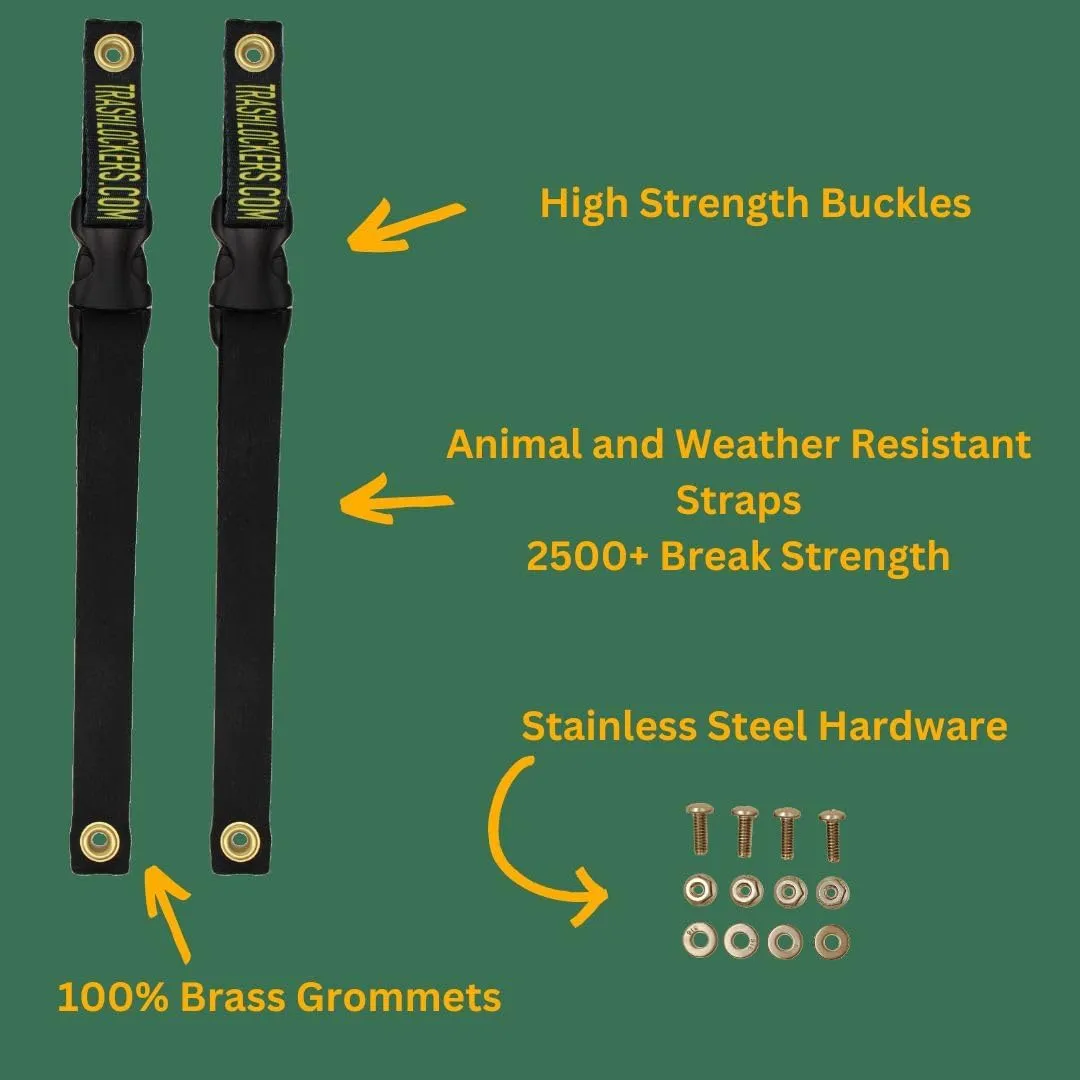 Trash Lock Original Two Strap Lid Lock, Very Secure, Deter Black Bears, Keep Raccoons, and Squirrels Out of Your Trash (Black, Original Two Strap)