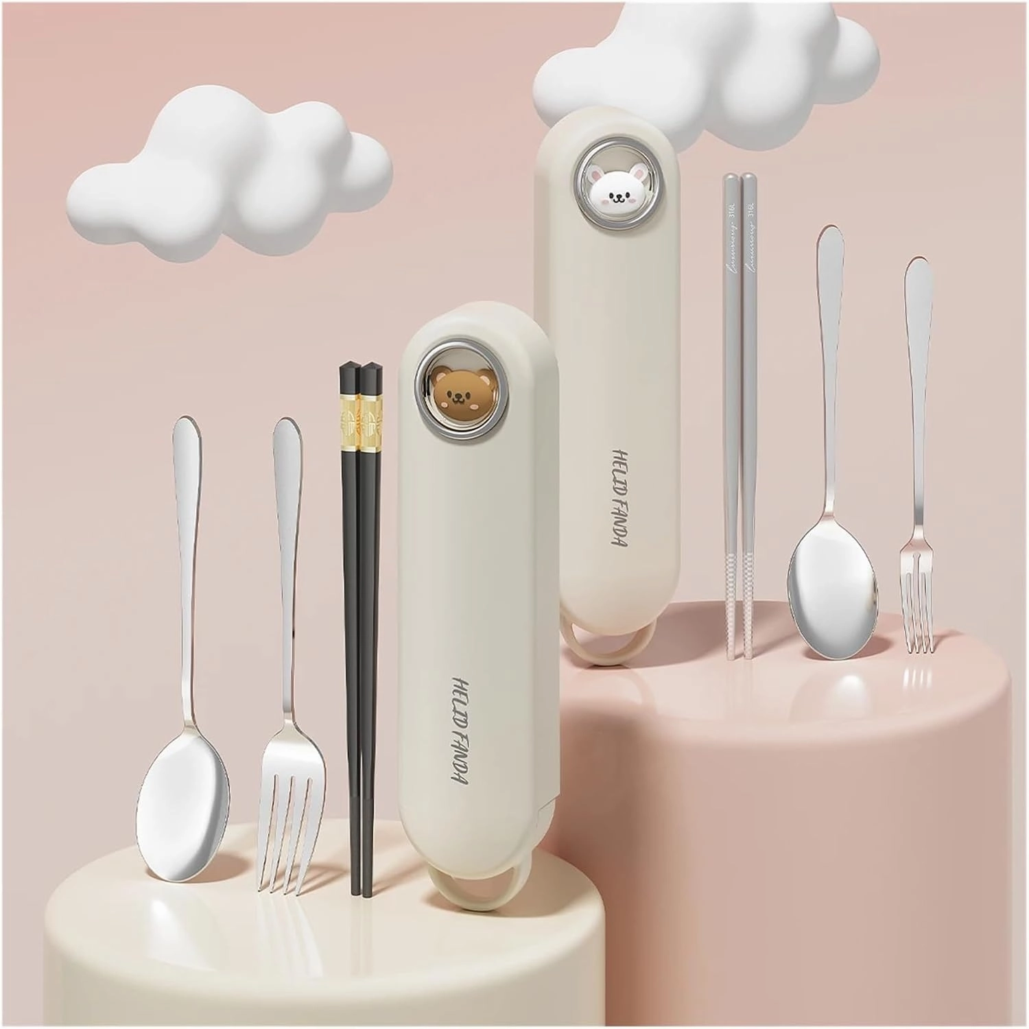 travel utensils Stainless Steel Tableware Set Portable Spoon Fork Chopsticks With Box Travel Flatware Set(Green Set)