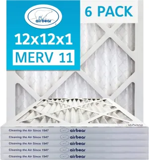 TRION Air Bear 12x12x1 Air Filter MERV 11 (6-Pack), Pleated HVAC Air Filters Replacement (Actual Size: 11.50 x 11.50 x 0.75 Inches)