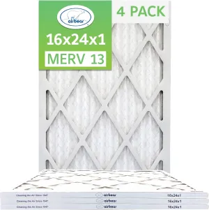TRION Air Bear 16x24x1 Air Filter MERV 13 (4-Pack), Pleated HVAC Air Filter Replacement (Actual Size: 15.50 x 23.50 x 0.75 Inches)