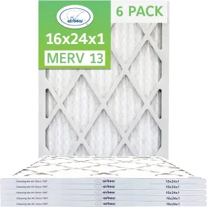 TRION Air Bear 16x24x1 Air Filter MERV 13 (6-Pack), Pleated HVAC Air Filter Replacement (Actual Size: 15.50 x 23.50 x 0.75 Inches)