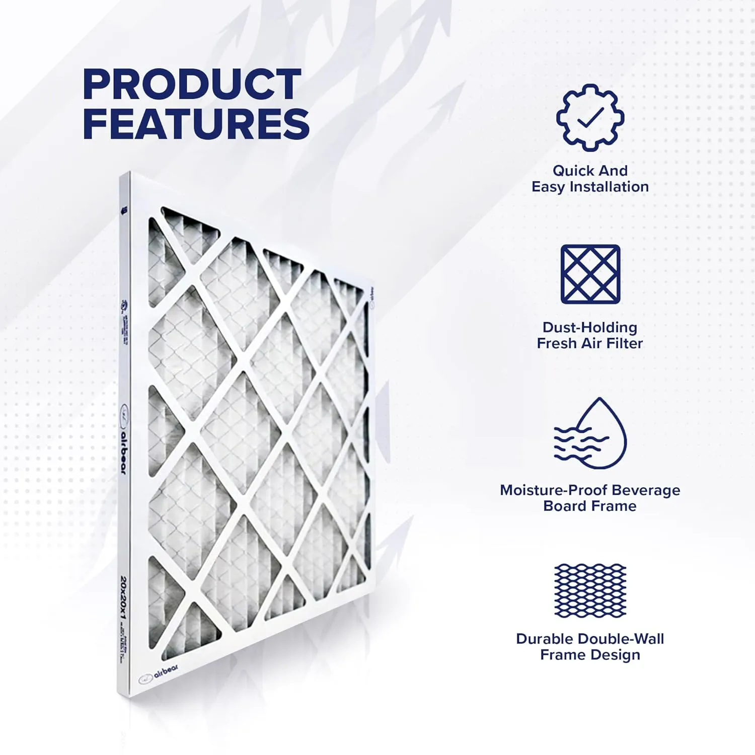 Trion MERV 8 Air Bear 20 x 20 x 1" High Efficiency High Dust Holding Capacity Pleated HVAC Filter with Durable Double Wall Frame Design, 6 Pack