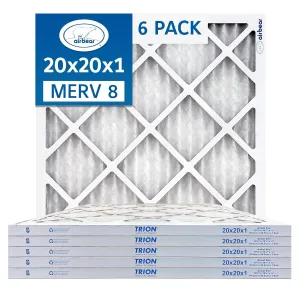 Trion MERV 8 Air Bear 20 x 20 x 1" High Efficiency High Dust Holding Capacity Pleated HVAC Filter with Durable Double Wall Frame Design, 6 Pack