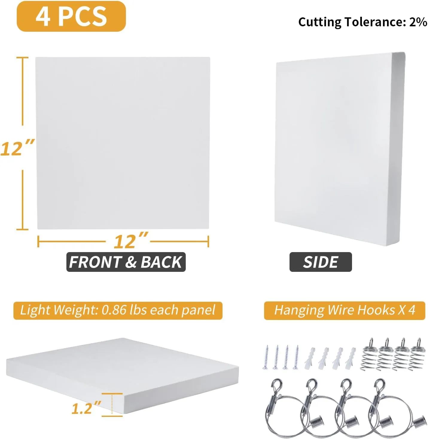 TroyStudio Acoustic Ceiling Panels - 12 X 12 X 1.2 Inches 4 Pcs Coated Fiberglass Hanging Drop Ceiling Tiles, Thick Sound Absorbing Wall Board for Office, Home Theater, Recording Studio (Square)