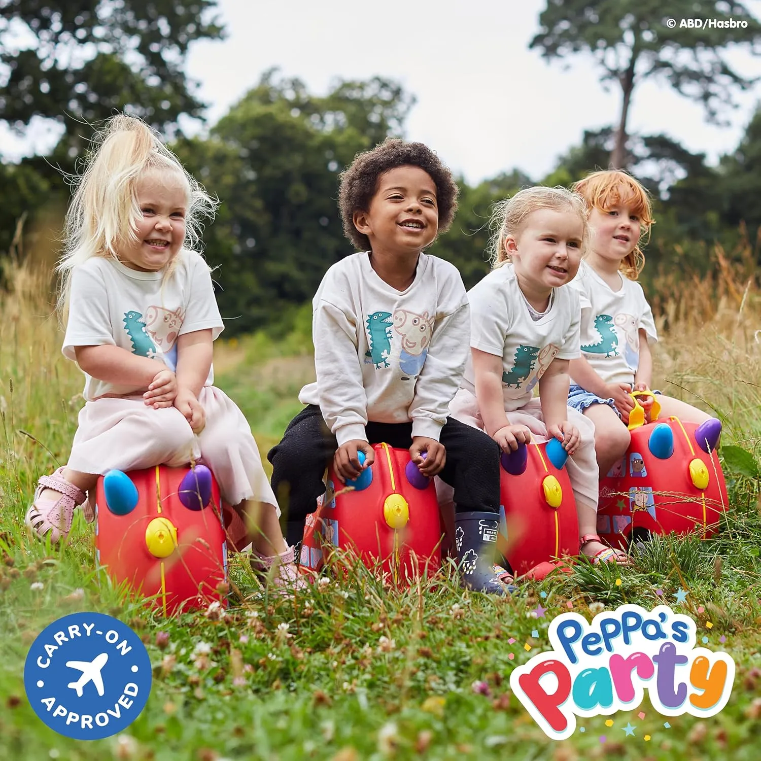 Trunki x Peppa Pig Ride-On Kids Suitcase - Carry-on Approved Kids Luggage, 18L Kids Travel Bag, Kids Suitcases on Wheels for Girls and Boys, Lightweight Cabin Hand Luggage with Tow Strap