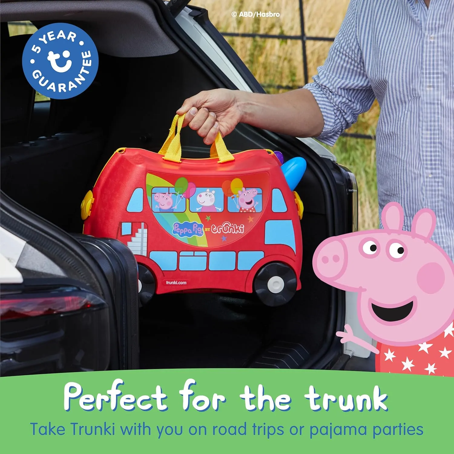 Trunki x Peppa Pig Ride-On Kids Suitcase - Carry-on Approved Kids Luggage, 18L Kids Travel Bag, Kids Suitcases on Wheels for Girls and Boys, Lightweight Cabin Hand Luggage with Tow Strap