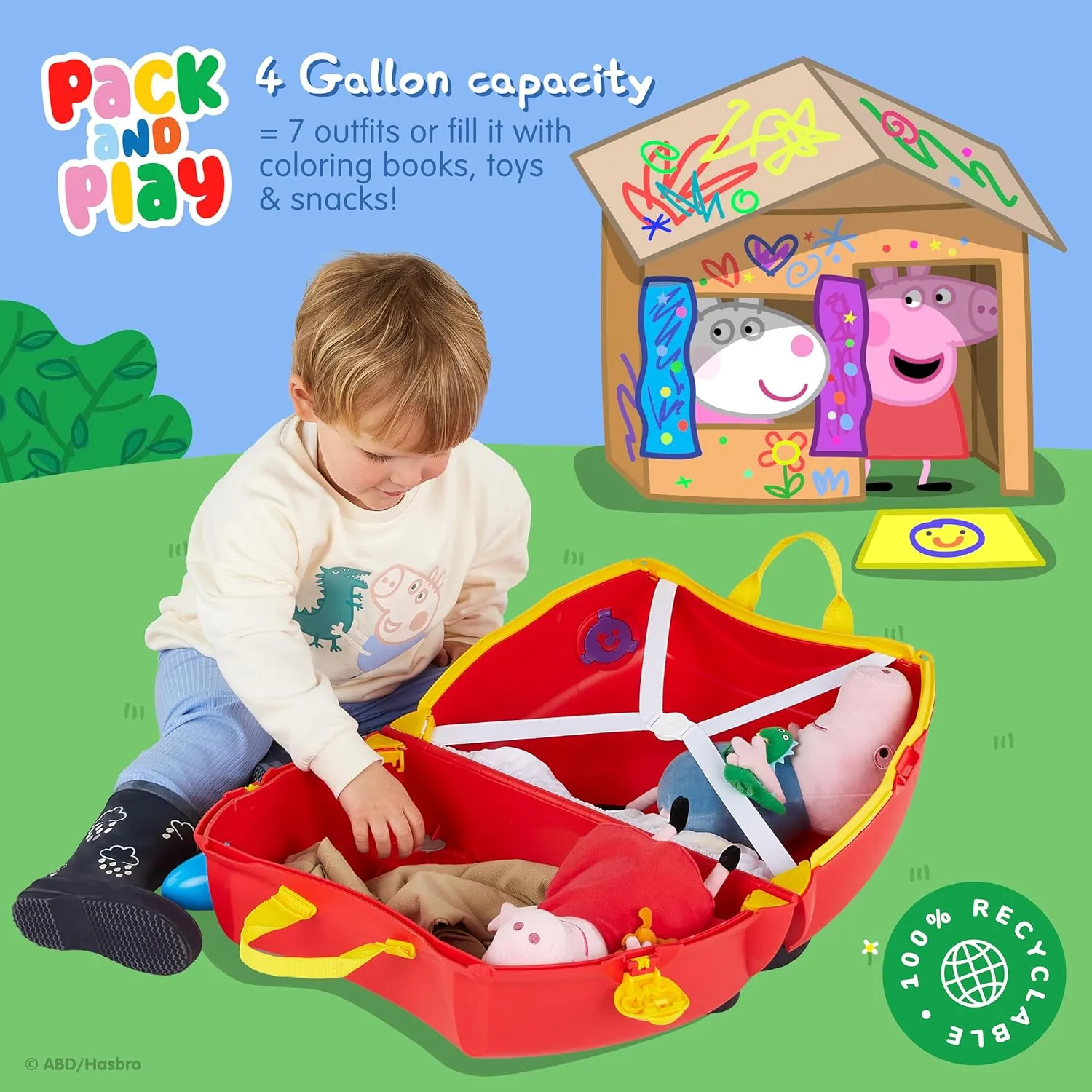 Trunki x Peppa Pig Ride-On Kids Suitcase - Carry-on Approved Kids Luggage, 18L Kids Travel Bag, Kids Suitcases on Wheels for Girls and Boys, Lightweight Cabin Hand Luggage with Tow Strap