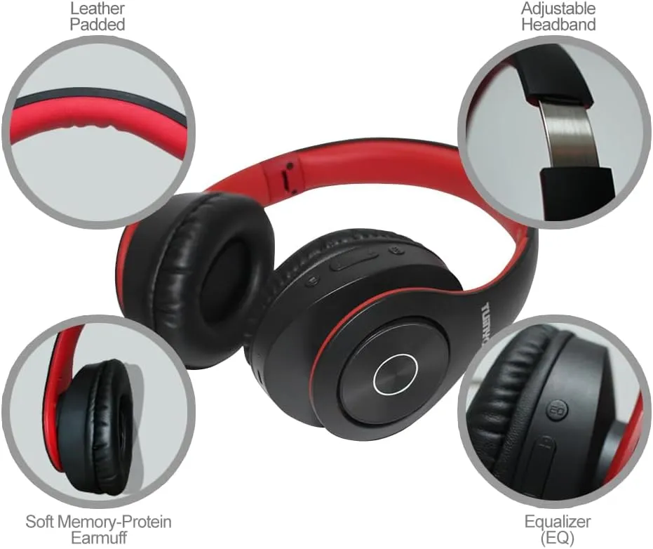 TUINYO Wireless Bluetooth Headphones - Over Ear Stereo Headset with 40H Playtime, Deep Bass, Memory-Protein Earmuffs, Mic, Wired Mode - Compatible with PC, Cell Phones, TV