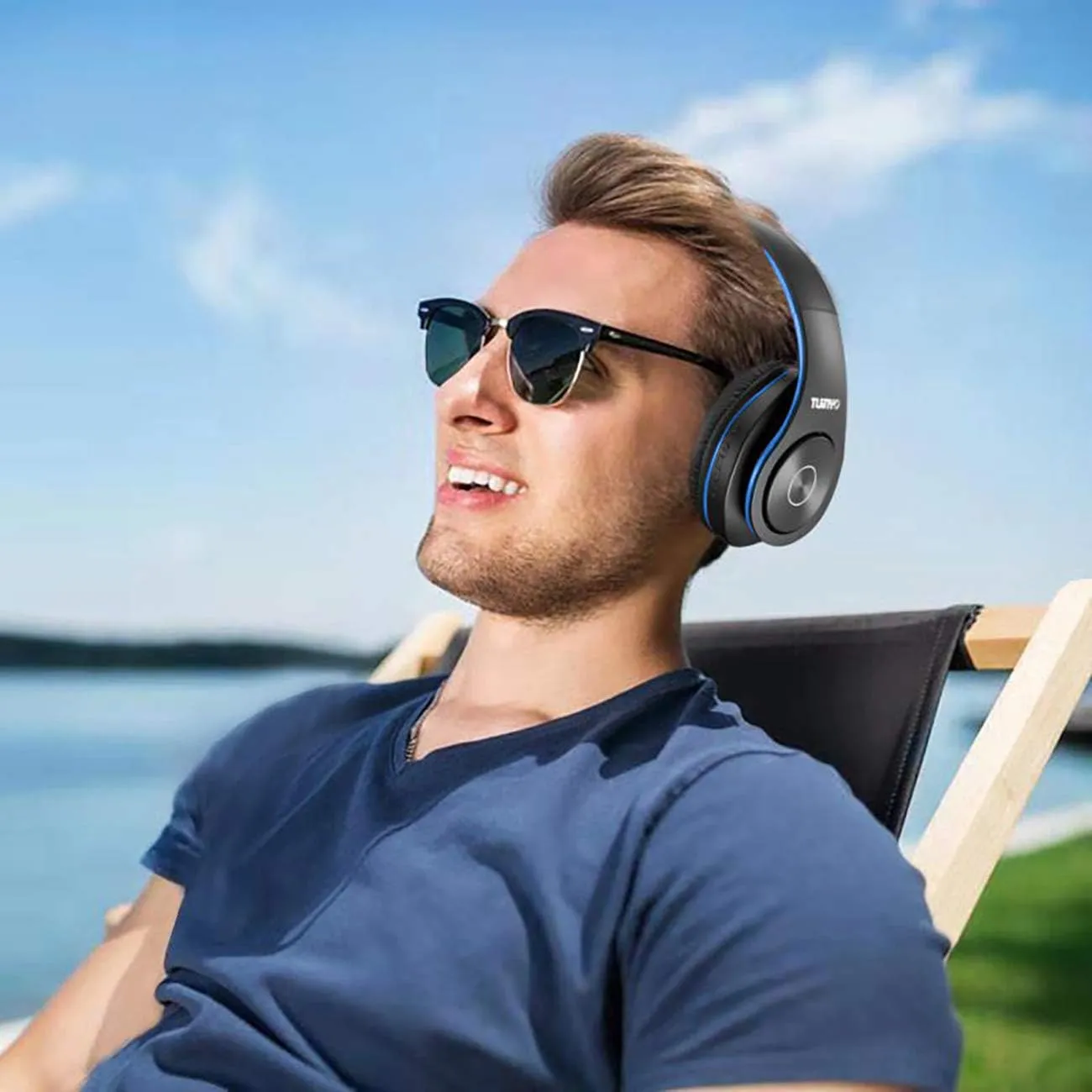 TUINYO Wireless Bluetooth Headphones - Over Ear Stereo Headset with 40H Playtime, Deep Bass, Memory-Protein Earmuffs, Mic, Wired Mode - Compatible with PC, Cell Phones, TV
