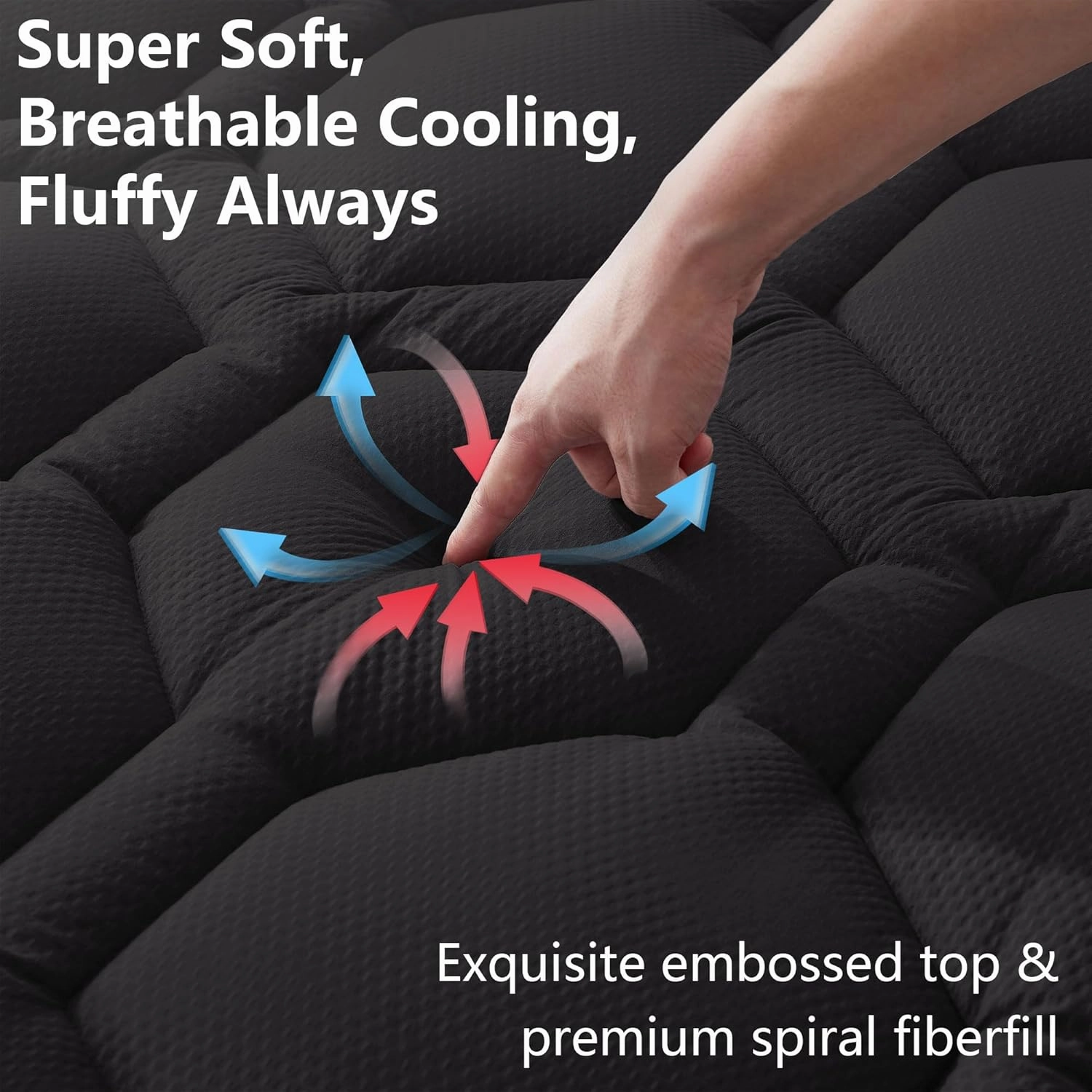 Twin Size Mattress Pad Waterproof, Pillow Top Cooling Twin Mattress Topper for Single Bed, Pee Proof Mattress Protector Cover Quilted Fitted with 8-21" Deep Pocket (39x75 inch, Black)