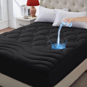 Twin Size Mattress Pad Waterproof, Pillow Top Cooling Twin Mattress Topper for Single Bed, Pee Proof Mattress Protector Cover Quilted Fitted with 8-21" Deep Pocket (39x75 inch, Black)