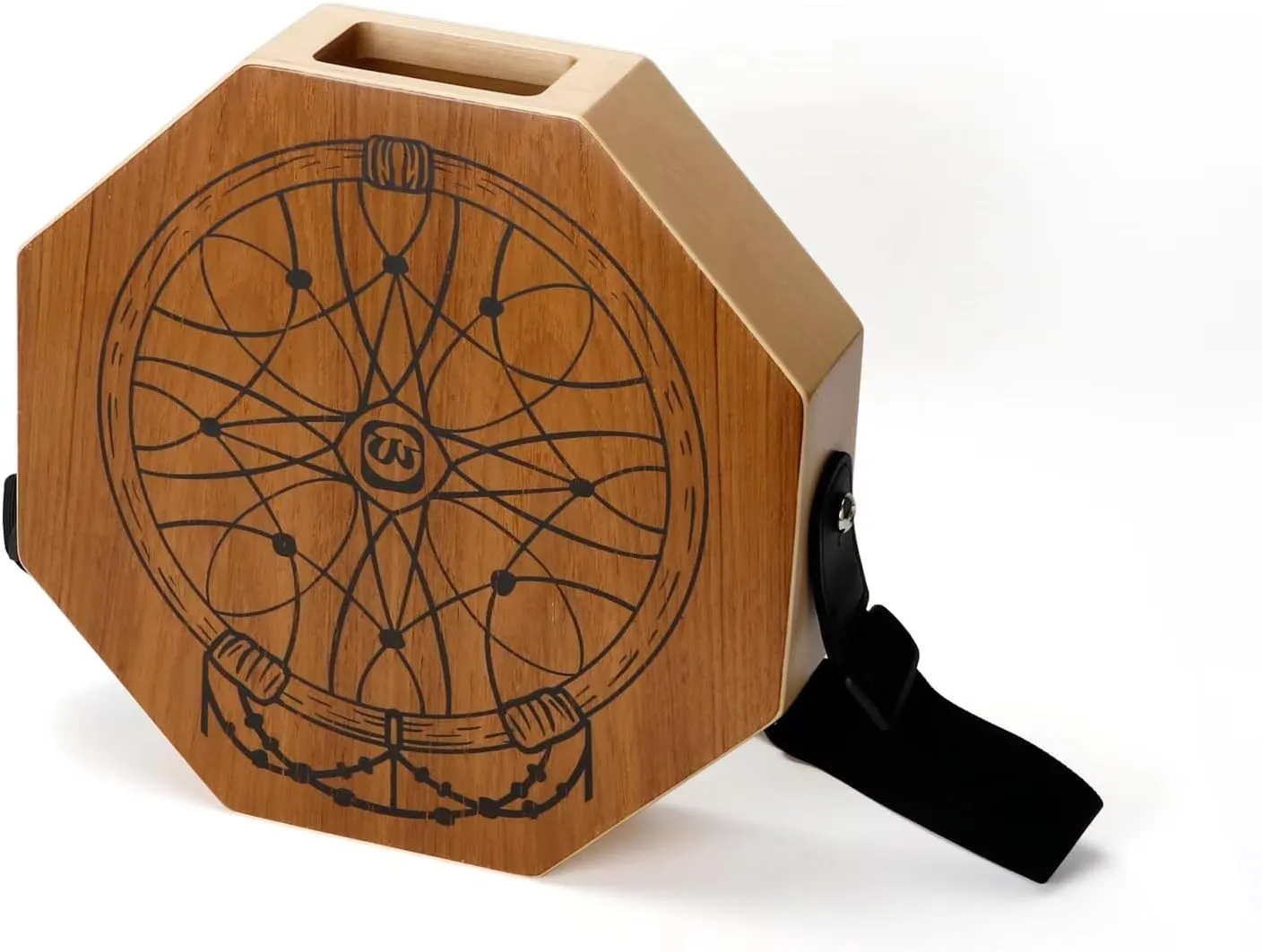 Two-Tone Cajon Drum – Portable Wooden Drum with Adjustable Strap (30 to 50 Inches), Unique Sound Varieties, Natural Brown, Ideal for Acoustic Performances and Outdoor Events
