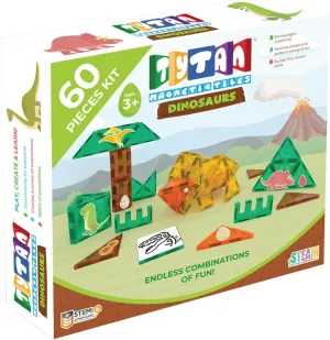 Tytan TILES Dinosaurs 60-Piece Magnetic Tiles Building Set, Dino Safari Land Kids’ STEM Toy, Creative Play, Shape & Pattern Recognition, Fine Motor Skills, includes Storage Bag, Ages 3 and Up