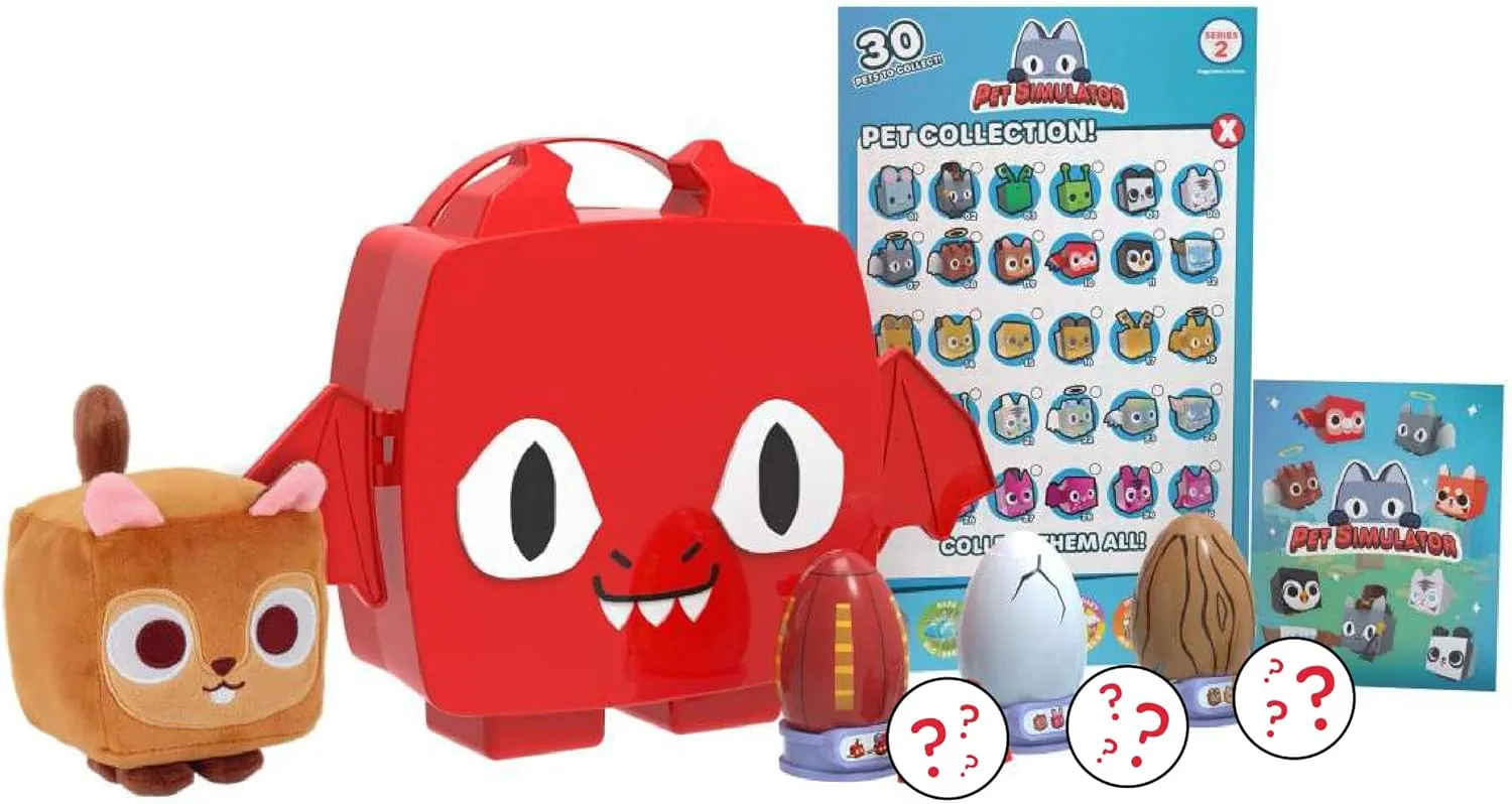 UCC Distributing PET Simulator Series 2 – Exclusive Red Dragon Collector Bundle - Mystery Case w/ 8 Items - Plush & Figure Toys for Kids & Adults -Includes DLC Codes