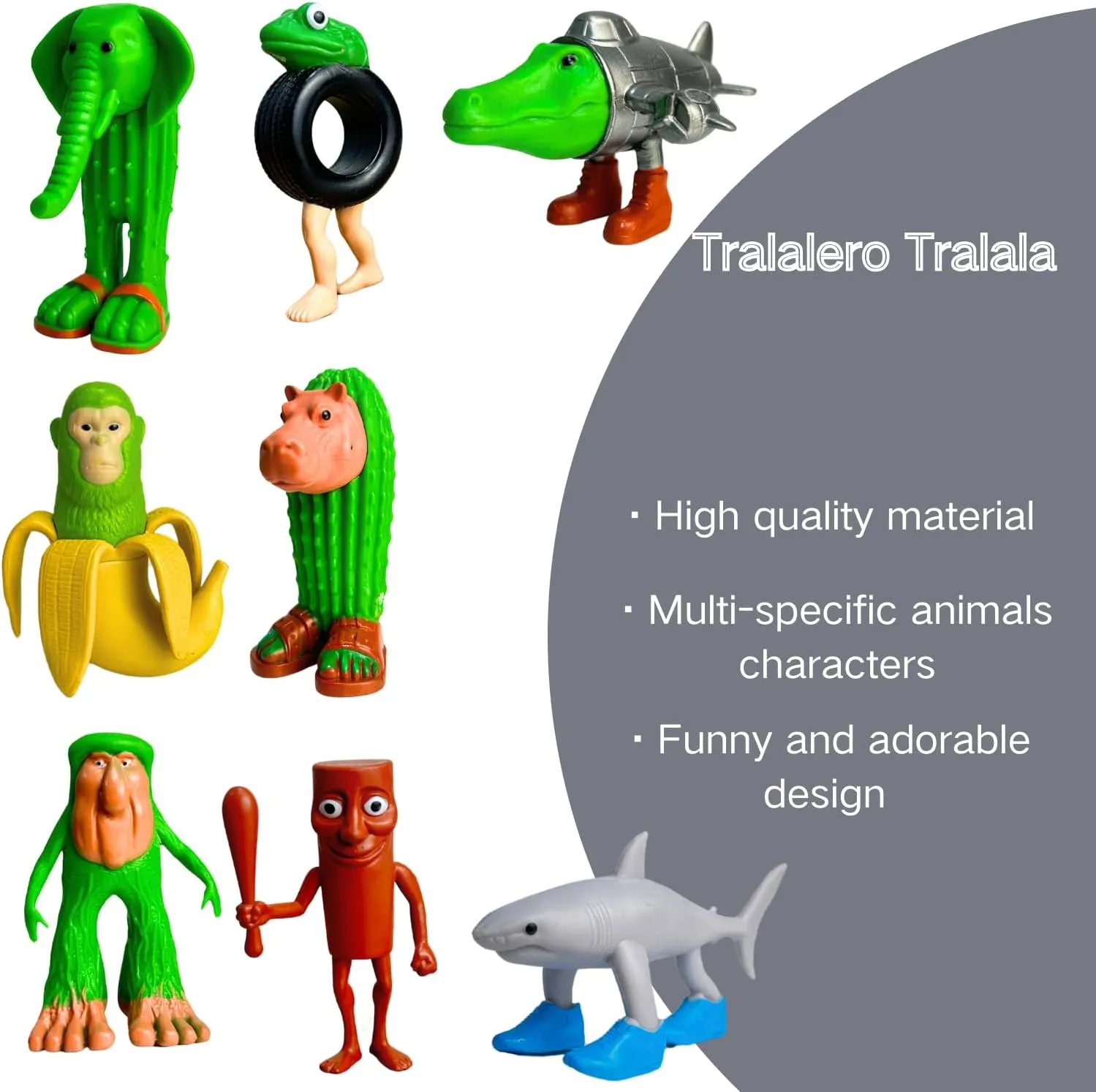ULTHOOL Tralalero Tralala Action Figure, 8PCS Italian Brainrot Meme Shark Figures Toys, Collectible Animals Figurine Doll Gifts for Fans