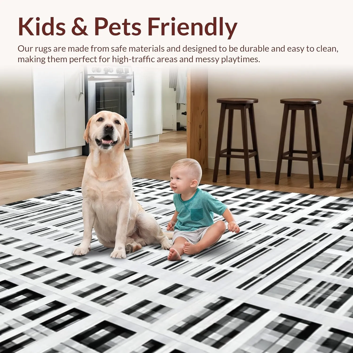 Ultra Soft Area Rug 3x5, Non Slip, Stain Resistant, Washable Area Rugs for Living Room, Bedroom, Striped Rug with Contemporary Black-White Patterned Lines and Graphic Edge (Gray, 3x5)