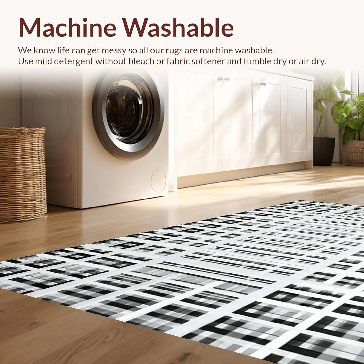 Ultra Soft Area Rug 3x5, Non Slip, Stain Resistant, Washable Area Rugs for Living Room, Bedroom, Striped Rug with Contemporary Black-White Patterned Lines and Graphic Edge (Gray, 3x5)
