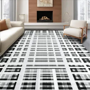 Ultra Soft Area Rug 3x5, Non Slip, Stain Resistant, Washable Area Rugs for Living Room, Bedroom, Striped Rug with Contemporary Black-White Patterned Lines and Graphic Edge (Gray, 3x5)