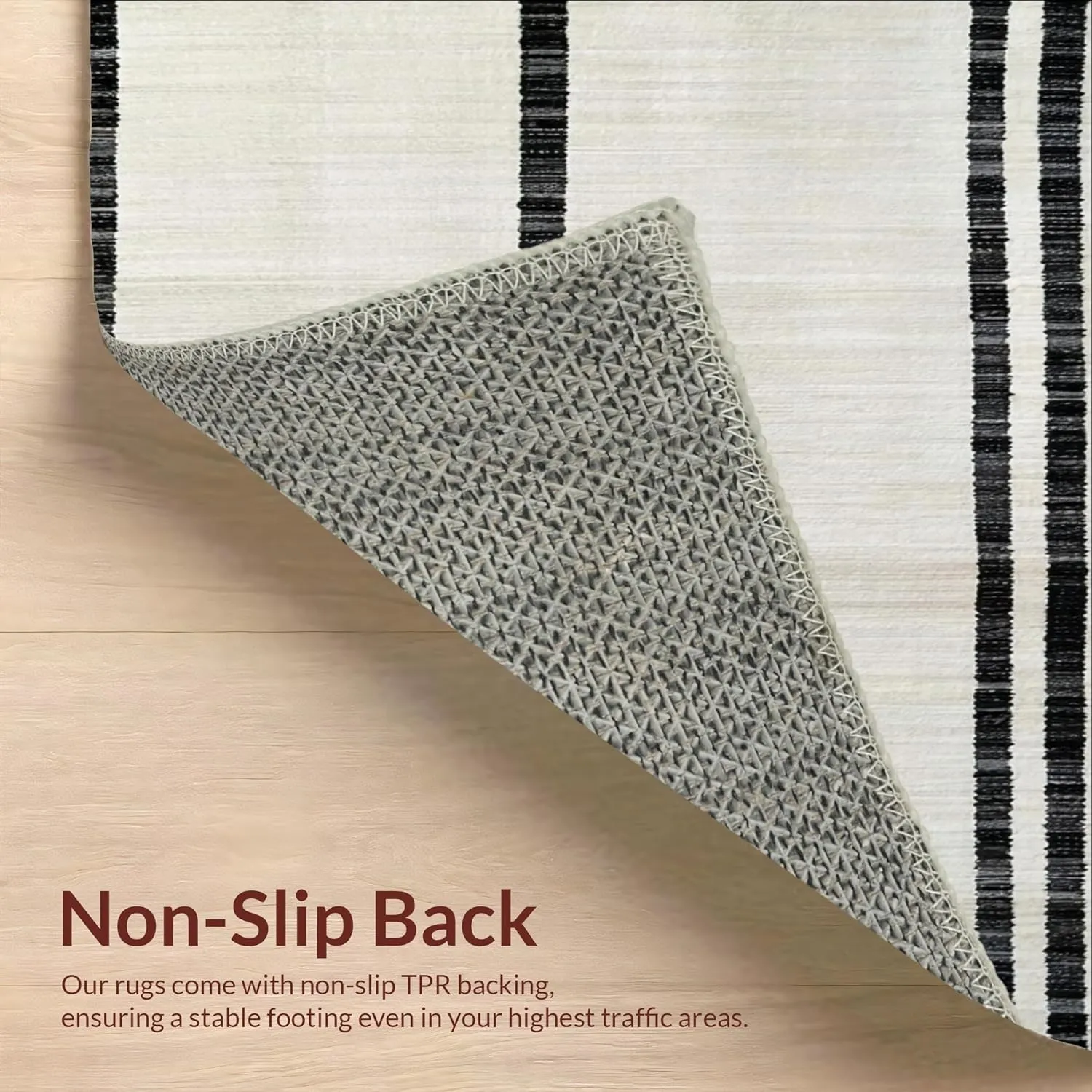 Ultra Soft Area Rug 6x9, Non Slip, Stain Resistant, Washable Area Rugs for Living Room, Bedroom, Sleek Striped Rug with High Contrast Linear Bands and Refined Edges (Beige, 6x9)