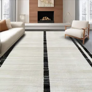 Ultra Soft Area Rug 6x9, Non Slip, Stain Resistant, Washable Area Rugs for Living Room, Bedroom, Sleek Striped Rug with High Contrast Linear Bands and Refined Edges (Beige, 6x9)