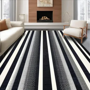Ultra Soft Area Rug 6x9, Non Slip, Stain Resistant, Washable Area Rugs for Living Room, Bedroom, Urban Edge Rug Showcasing Sleek Pinstripe Graphics and Monochrome Wave Elements (Black, 6x9)