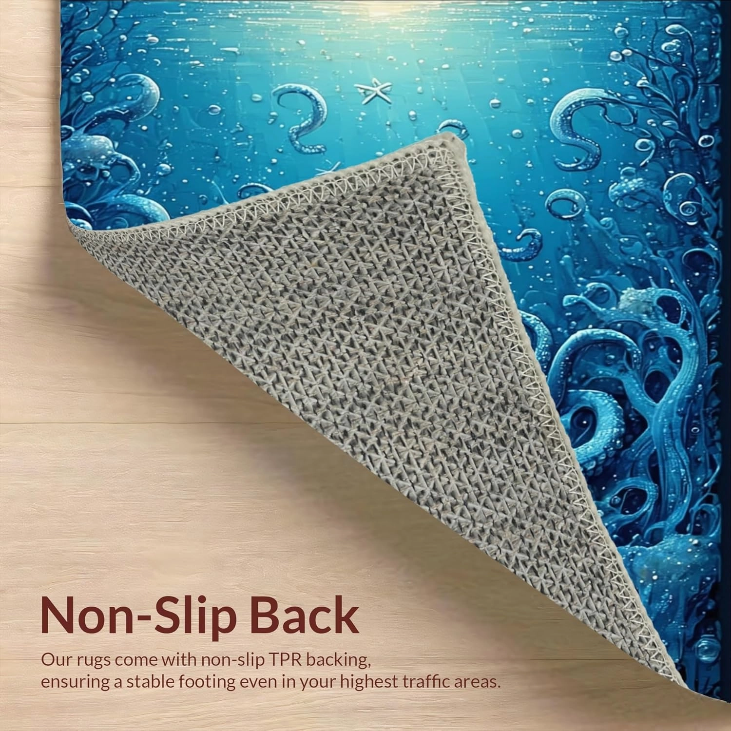 Ultra Soft Area Rug 2x3, Non Slip, Stain Resistant, Washable Area Rugs for Living Room, Bedroom, Nautical Octopus Motif Rug with Starfish Embossed Design and Instant-Dry Finish (Blue, 2x3)