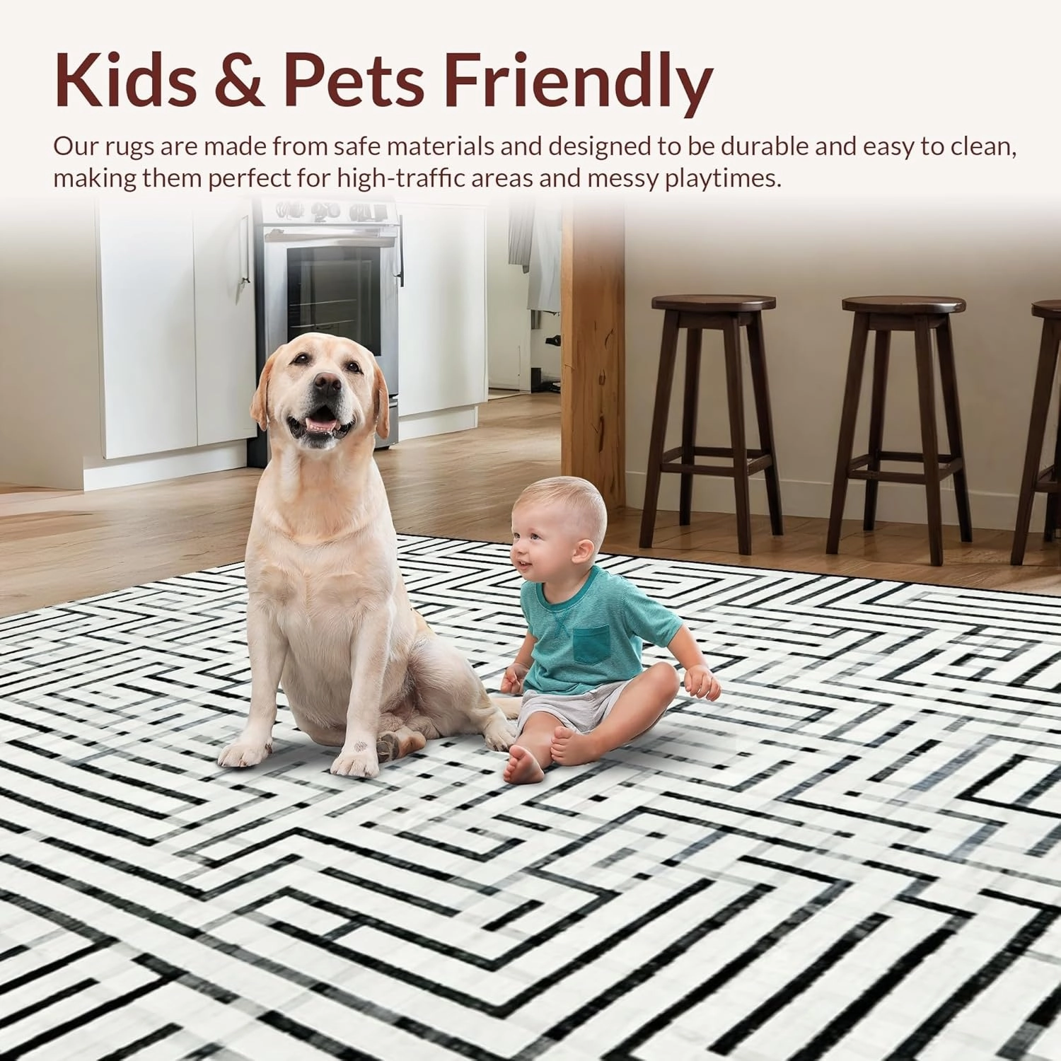 Ultra Soft Area Rug 4x6, Non Slip, Stain Resistant, Washable Area Rugs for Living Room, Bedroom, Industrial Edge Rug Showcasing Sleek Parallel Stripes and Artistic Line Play (White, 4x6)