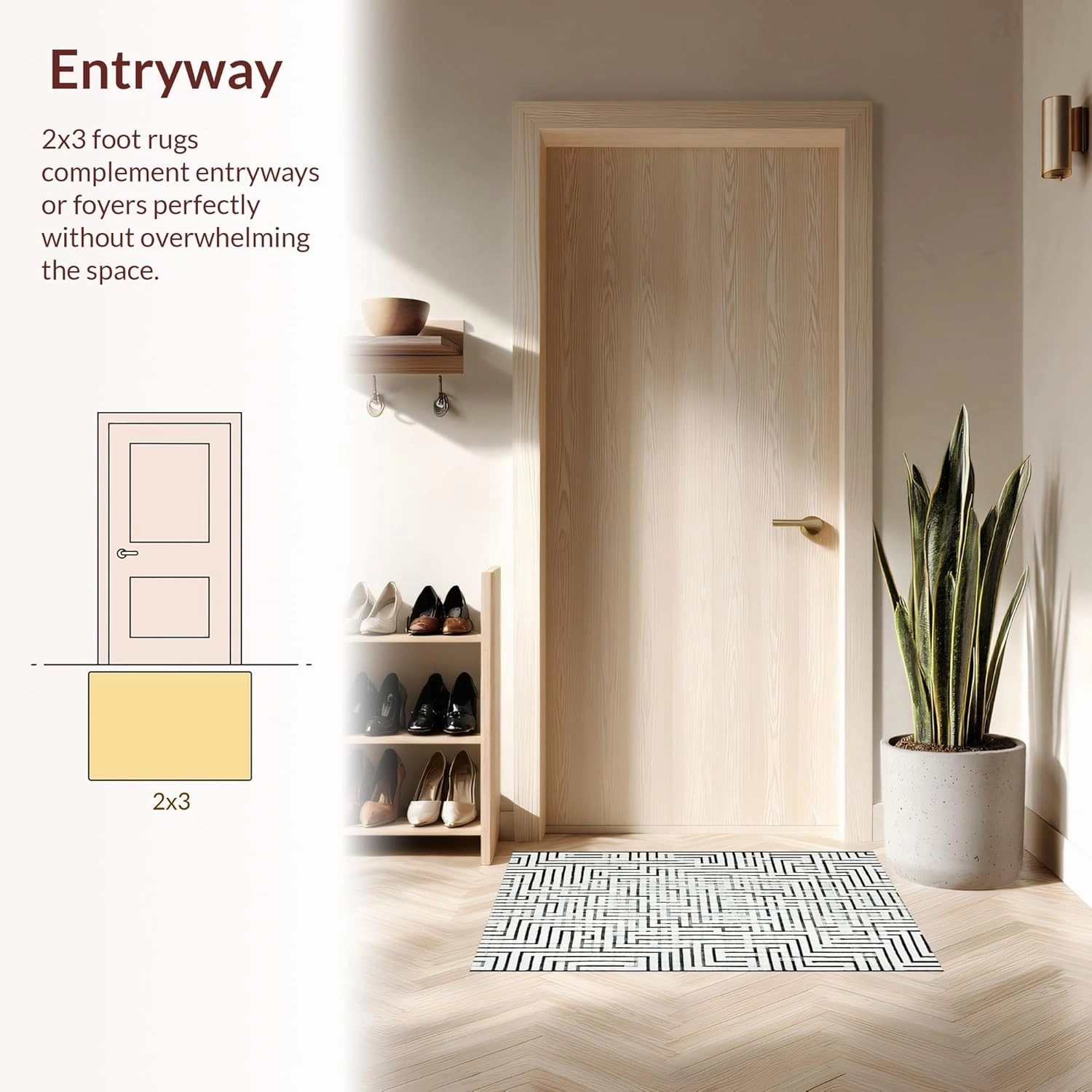 Ultra Soft Area Rug 4x6, Non Slip, Stain Resistant, Washable Area Rugs for Living Room, Bedroom, Industrial Edge Rug Showcasing Sleek Parallel Stripes and Artistic Line Play (White, 4x6)