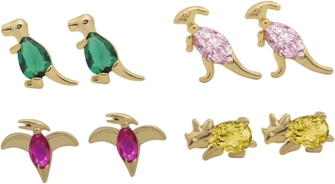 Unique Dinosaur Earrings 18k Gold Animal Earrings Studs for Women Period Jewelry