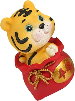 Unomor Realistic Shaking Money Bag Tiger Statue Resin Tiger Decoration Home and Car Ornament