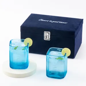 Upcycled Bombay Sapphire Glasses Set of 2 with Velvet Gift Box | Eco-friendly Glassware Handcrafted from Gin Bottles | Ideal for Gin, Whiskey, Juices, Smoothies, Cocktails